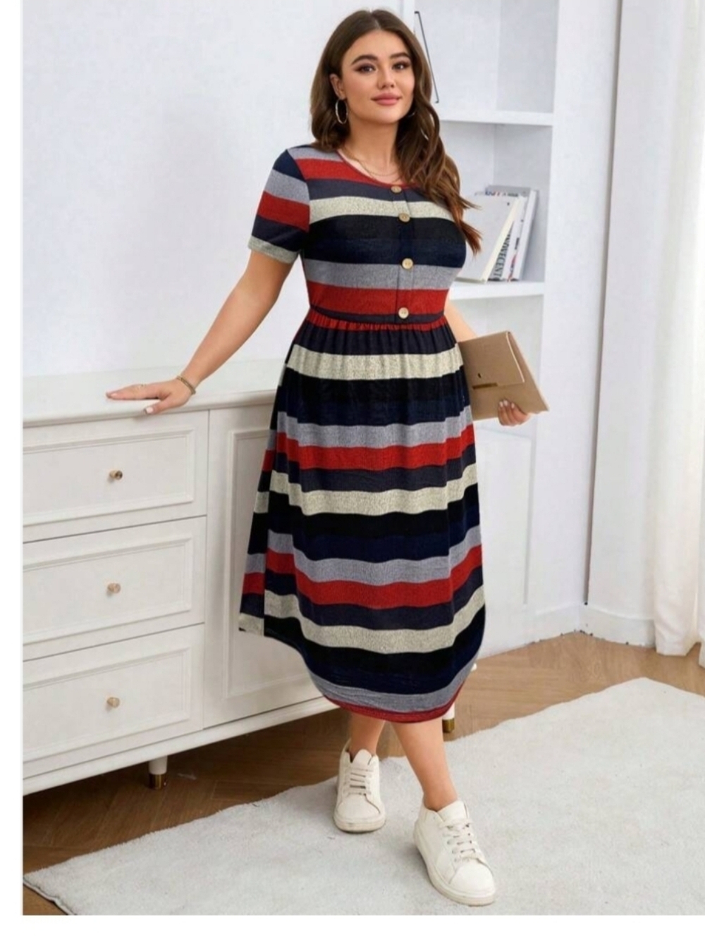 SHEIN PLUS Curve 2XL Red Navy Blue Gray Knit Stretch Short SLEEVE DRESs Button